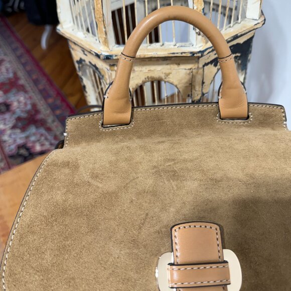 Michael Kors  English Tan Suede & Leather  Backpack with Gold Tone Accents - Picture 7 of 15